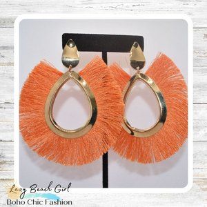 Boho Orange Tassel Hoop Earrings